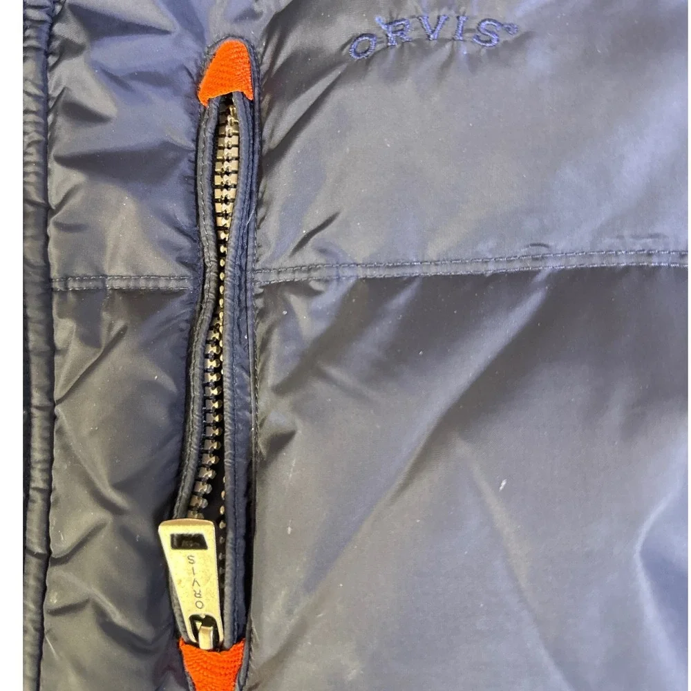 Orvis Classic Collection‎ Navy Blue Puffer Vest Orange Lining Mens XXL Puffy Zip